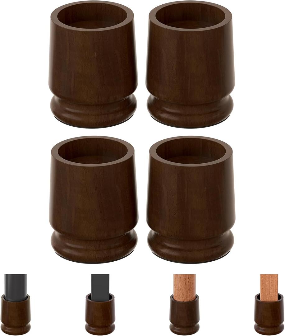 TQVAI Large Bed Risers Heavy Duty, 5" H(Inner 4" H), 2200 LBS Loading Capacity, Anti-Fall Edge, 4 Pack Wooden Bed Lifts Risers with Non-Slip Pads for King Queen Twin Full Bed Frame, Retro Brown