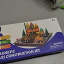 hahaland Mini Magnetic Tiles Travel Road Construction Toys Magnetic Building Blocks with Engineering Vehicles Trucks Case 2-in-1 Road-Themed Box Montessori Birthday for 3-6 Year Old Toddler