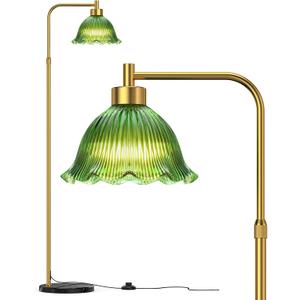 Glass Floor Lamp for Living Room, 70 Tall Lamp Adjustable Height Vintage Standing Lamp with Green Glass Lampshade Pedal Switch Flower Floor Light for Bedroom Study Room Corner Art Decor