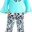 Toddler Girl Clothes Long Flare Sleeve Tops Bell Bottom Pants Baby Girls Clothing Sets Cartoon Graphic Outfit (3-4 Y, Blue)