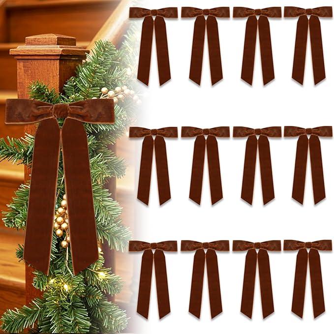 TONIFUL Dusty Blue Velvet Bows-12 Pack Christmas Bows for Tree, Wreath, Stair Handrails, Fireplace, Gift Wrapping, Floral Bouquet, Door Garland, Wedding, Valentines Party Decor (6.8x9.5 Inch)