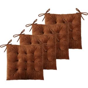 ELFJOY Set of 4 Square Chair Pads Indoor Seat Cushions Pillows with Ties Thick Soft Seat Cushion for Kitchen Dining Office Chair (18", Coffee)