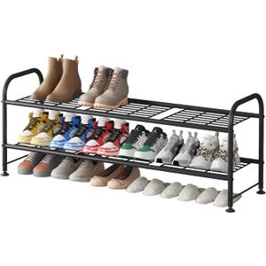 LINZINAR Shoe Rack 2 Tier Storage Organizer for Closet Entryway Metal Black