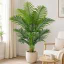 4ft Artificial Palm Tree Indoor Plant Tall Fake Tropical Paradise Palm Tree in Pot with Real Bark Design Faux Areca Palm Tree for Home Office Living Room Bedroom Farmhouse Modern Decor 1pcs