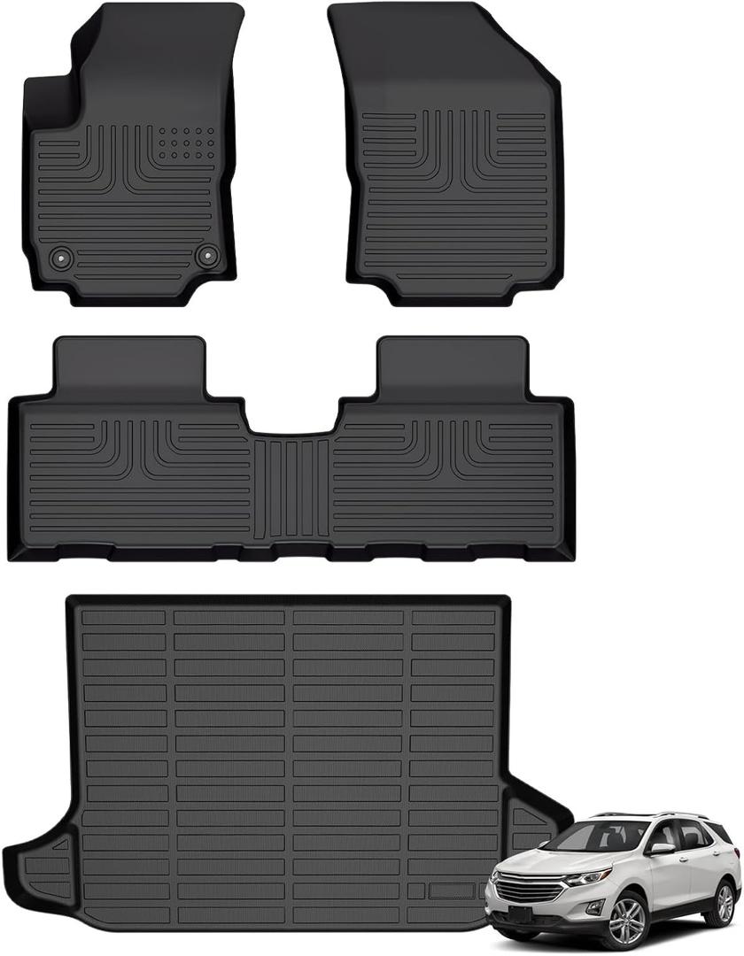 Hutisya-Floor Mats & Cargo Liner Set Fit for GMC Terrain 2018-2024 & Chevy Equinox 2018-2024(Not for EV) All Weather Protection Anti-Slip & Durable TPE Full Set Liners Automotive Accessories-Black