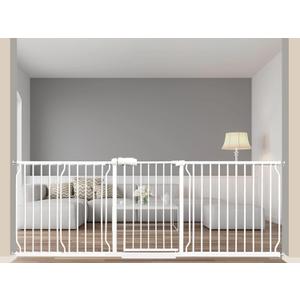 Extra Wide Baby Gate 85.8-90.5 Inch, Pressure Mounted No Drilling, for Stairs & Doorways, Metal White Indoor Safety Gate for Kids and Dogs