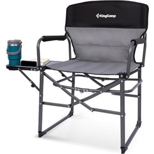 KingCamp Oversized Camping Directors Chair for Big and Tall, Heavy Duty 440lbs Folding Chairs with Side Table, Portable Padded Camp Chairs with Wide Seat & Anti-Sag Fabric for Outdoor Lawn Fishing RV