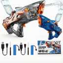 Electric Water Guns for Adults and Kids, 1000 Water Shots, Automatic Squirt Guns with 32Ft Long Range, LED Light, 100% Leakproof, Birthday Gifts, Summer Pool Beach Games, Transparent Blue&Gray