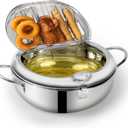 Deep Fryer Pot 304 Stainless Steel Japanese Frying Pot 2.2L, Janpanese Style Tempura Frying Pot with Lid, with Temperature Control Oil Drip Drainer Rack, or Fried Chicken, Shrimp, French, Chips dip
