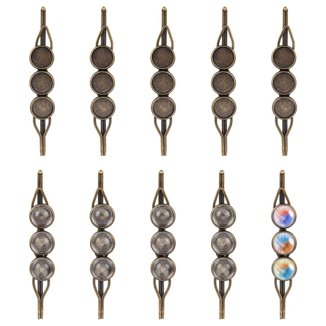 PH PandaHall Hair Clip Making Kit, 10 Sets Bobby Pins Including 10pcs Hair Blanks, 30pcs Clear Glass Cabochons for DIY Hair Clip Jewelry DIY Craft Making, Antique Bronze