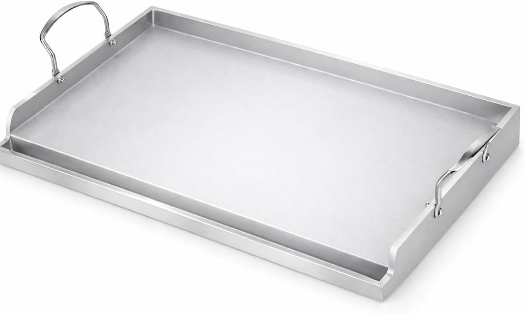 Utheer 23" x 16" Ceramic Nonstick Stainless Steel Griddle for Gas, Charcoal, Grill, Large Stove Top Griddle, Non-Toxic, PFAS/PFOA/PTFE Free, Oven Up to 500F, for BBQ, Camping & Kitchen, Sliver