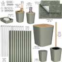 Clara Clark Bathroom Accessories Set - Bathroom Set, Bathroom Sets with Shower Curtain and Rugs, Shower Curtain Set with Trash Can - Sage Green - 22PC