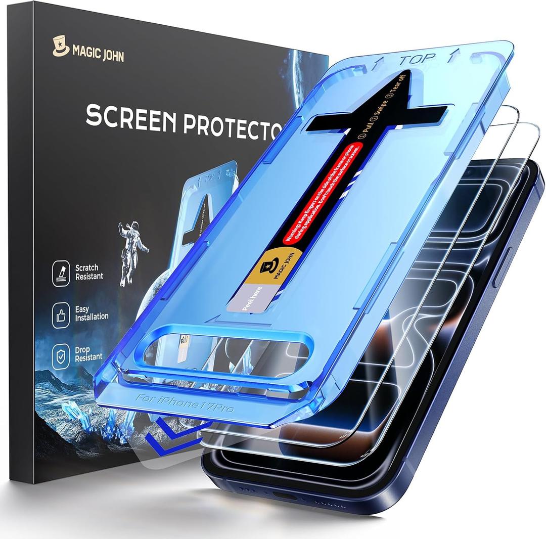 MAGIC JOHN 2 Pack for iPhone 17 Pro 6.3 inch Tempered Glass Screen Protector, Auto Dust-Elimination, Bubble Free, HD Clear, Easy Installation, 17Pro 6.3''