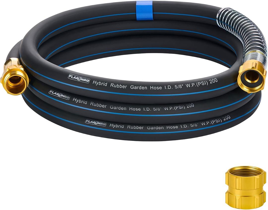5/8 IN. 10FT. Heavy Duty Hybrid Garden Hose, High Flow 5/8" I.D. No Memory Durable Lightweight Water Hose Leader Hose for Watering, Irrigation, Water Transfer Pump
