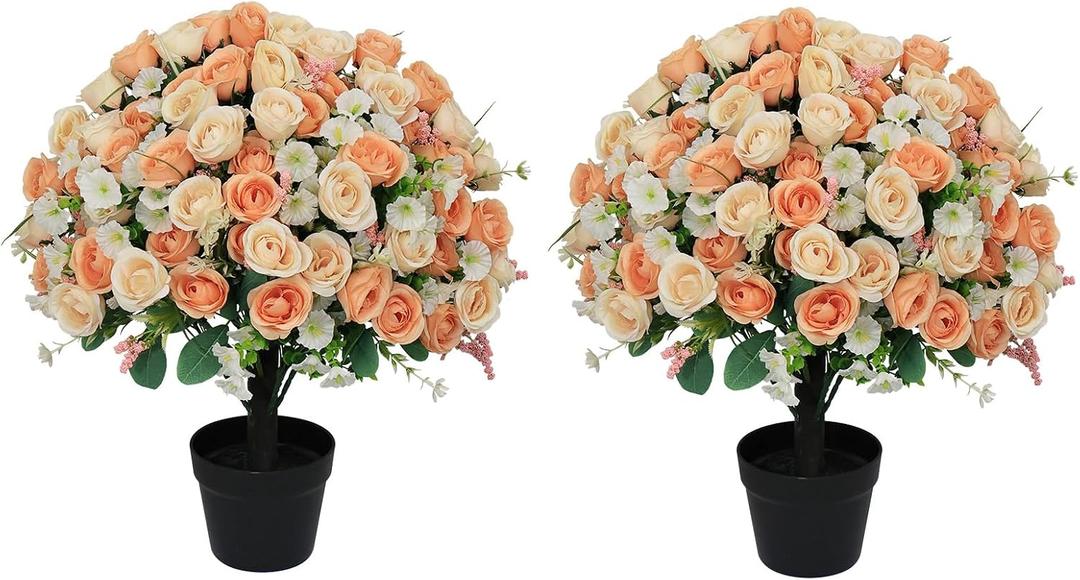 24" Artificial Potted Flowers for Outdoors, Silk Rose Faux Plants
