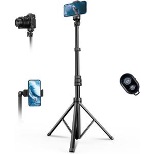 67" Phone Tripod, MIIASI Extendable Tripod for iPhone, Selfie Stick with Remote and Phone Holder, Compatible with iPhone/Android/Camera, Light Stand (Black)