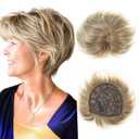 QUEENTAS Ombre Blonde Hair Topper for Women with Thinning Hair, 6.5"6" Large Coverage Short Synthetic Clip in Wiglets, 5 Secure Clips, Breathable Natural Looking Hair Pieces
