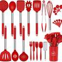 Silicone Cooking Utensil Set,Kitchen Utensils 26 Pcs Set,Non-stick Heat Resistant Silicone,Cookware with Stainless Steel Handle - Red