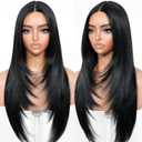 BrownBomb Black Wear and Go Glueless Wigs Pre Plucked Pre Cut for Beginners Long Layered Straight Synthetic Lace Front Wigs with bangs 26 Inch Natural 1B 3 Seconds to Wear for Beginners