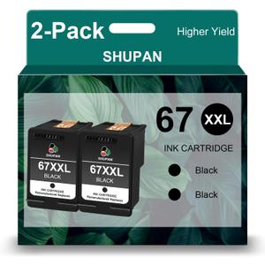 XXL 67 Black Ink Cartridges Remanufactured for HP 67XXL 67 Ink for DeskJet 2855e 2700 2700e 2710e DeskJet Plus 4122 4132 Envy Pro 6455 6458 Printer (2 Black)