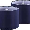 GOSO Drum Lamp Shades Set of 2 Medium Blue,Rustic Lamp Shades for Table Lamps Floor Lamps-13 * 13 * 10 inch (Spider) Replacement Lampshades -Art Deco Barrel Shade Required Assembly (Blue-Natural Faux silk)