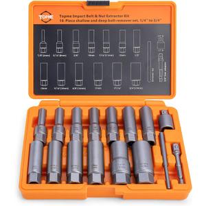 Deep Bolt Extractor Set,16 PCS Impact Bolt & Nut Remover Set, Stripped Lug Nut Remover, Extraction Socket Set for Removing Spark Plug, Damaged Rounded-Off Bolts, Nuts, Studs, Threaded Tubes