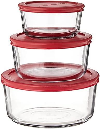 Anchor Hocking Classic Glass Food Storage Containers with Lids, Red, Model Number: