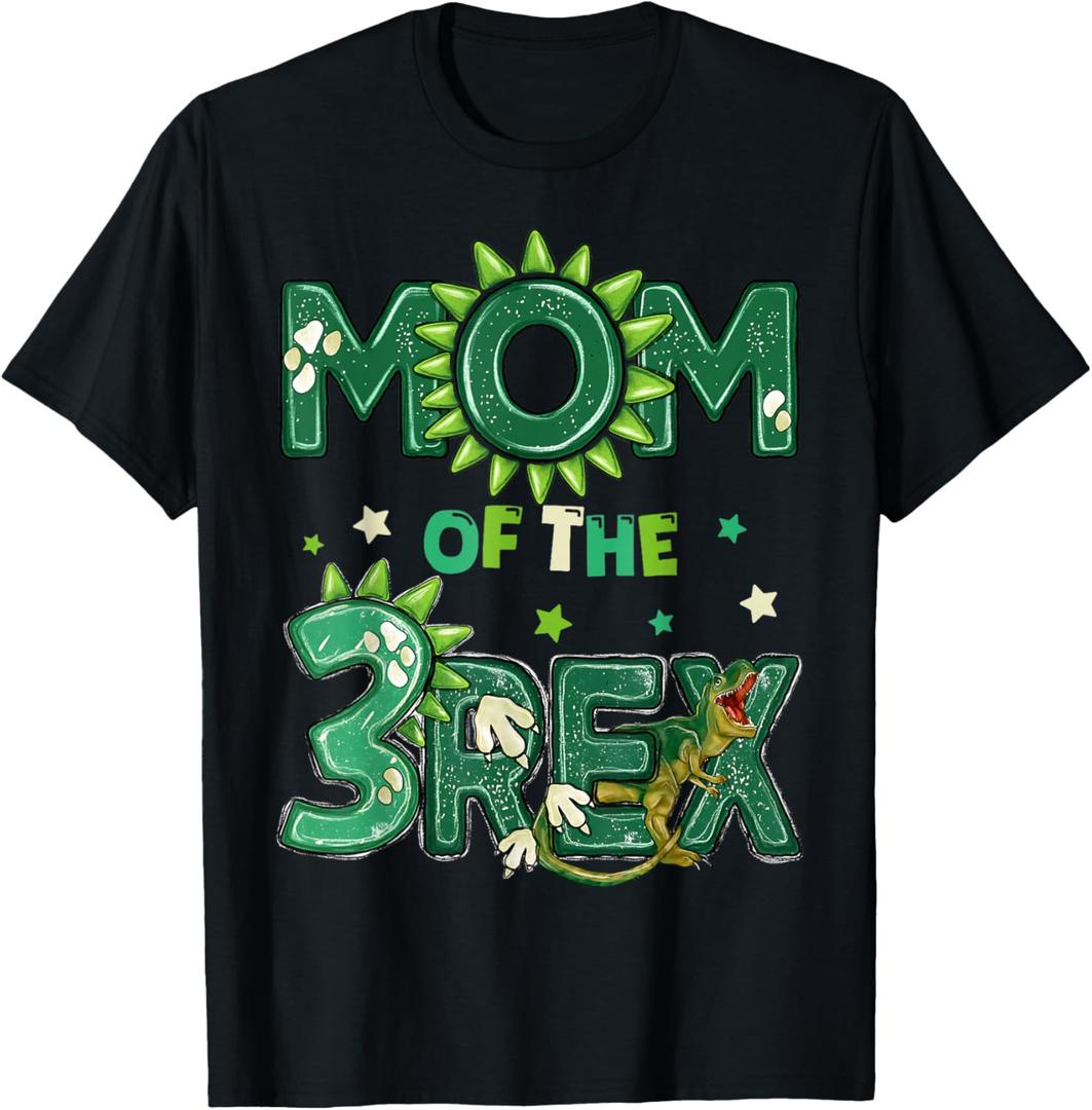 Mom Of The Three Rex Birthday Dinosaur Family Matching T-Shirt M