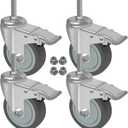 AAGUT 5 Inch Locking Swivel Casters 1/2"-13 x 1.5 Threaded Stem Wheels with Brake Grey TPR Rubber Wheel Set of 4