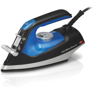 Hamilton Beach 2-in-1 Steam Iron for Clothes and Garment Steamer with 5 Temperature Settings, Nonstick Soleplate, 1200 Watts, 8 Cord, Black & Blue (14525F)