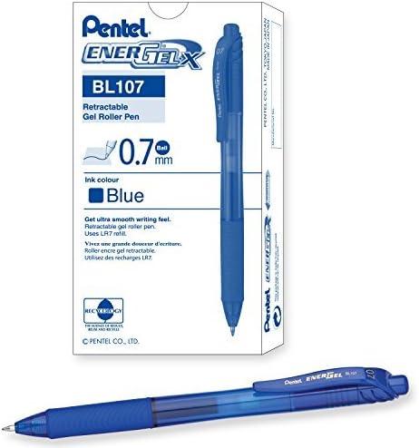 Pentel EnerGel-X Retractable Liquid Gel Pen (0.7mm) Metal Tip, Blue Ink, Box of 12 (BL107-C) by Pentel