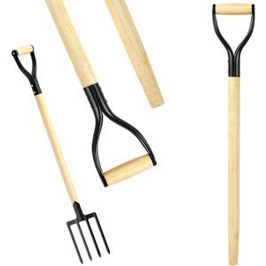 2 Pcs Pitchfork Spading Handle Replacement 30 Inch Wooden Shovel Handle Replacement D Shaped Pitch Fork Handles Tool Accessories for Shovel Scoop Hoe Rake Garden Digging