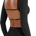 YEOREO Villay Women Sexy Backless Long Sleeve Adjustable Straps Seamless Going Out Tops Crewneck Open Back Y2K Crop Stretch (Small, Black)