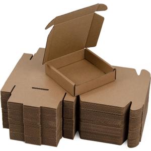 50 Pack 4x4x1 Inches Small Shipping Boxes, Brown Corrugated Cardboard Boxes, Moving Mailing Packing Box
