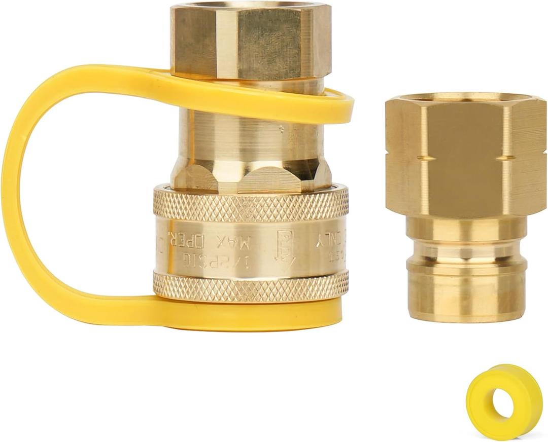 Natural Gas Quick Connect Fitting,2PCS 3/4 Solid Brass Quick Release Fittings for BBQ Grill, RV, Propane or Natural Gas Hose (3/4 Gas Quick Connect)
