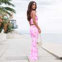 Women High Stretchy Adjustable Strap Backless Floral Two Piece Maxi Skirt Set Summer Outfits 2026 (Pink, S)