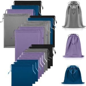 Hillban 20 Pcs Satin Game Toy Bags with Drawstring Silk Toy Organizer Lightweight Gift Pouch Multipurpose Foldable Stuff Sack Travel Bags for Women Men, 3 Sizes(S,M,L,Blue and Purple)