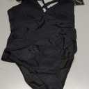 ZAFUL Swim Suits for Women 2025 Smocked Two Piece Tankinis Modest High Waisted Tummy Control Simsuits Sexy Slimming Ruched Push Up Bathing Suit Retro Ruffle Hem Full Coverage Tankini Swimwear Black M