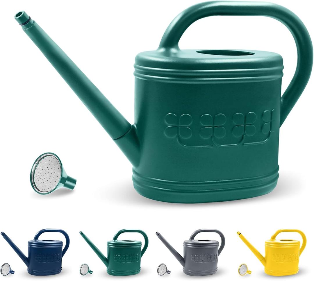 2 x Watering Can for Indoor & Outdoor Plants, Plant Watering Can with Stainless Steel Shower Head, 1 Gallon Plastic Watering Can for Garden, Flowers, Vegetable, Greenhouse (Dark Green, 1 Gallon)