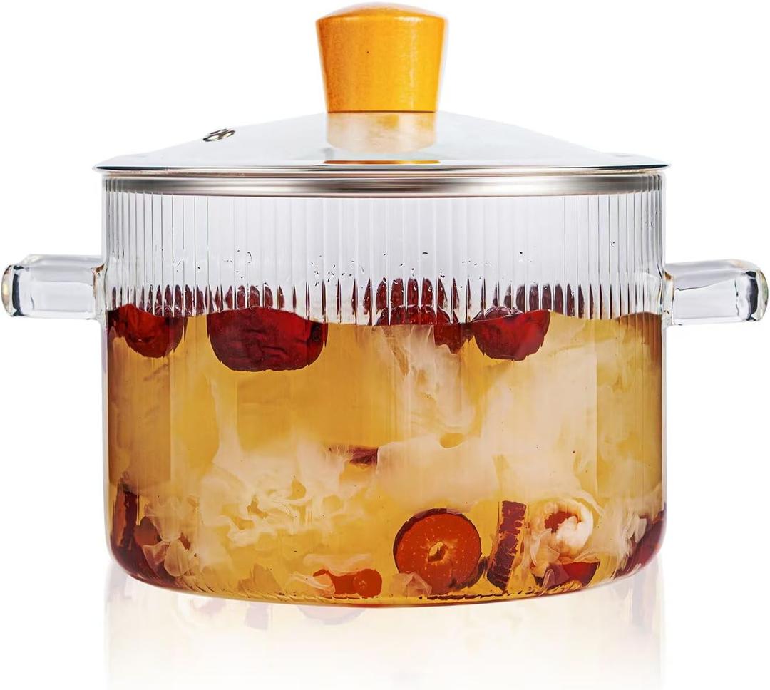 Glass Simmer Pot for Stove Top Potpourri, 1.8L(60 OZ) Clear Cooking Pots with Lids and Handles, Ribbed Glass Saucepan with Cover for Tea, Pot and Pan Cookware Saucepan Set