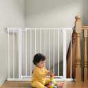 29.5-40.5" Baby Gate for Stairs, Dog Gate for Doorways, Walk Thru Auto Close Metal Baby Safety Gate for The House, Stairs and Doorways, Child Gate Pressure Mounted, Pet Gate for Dog Indoor - White