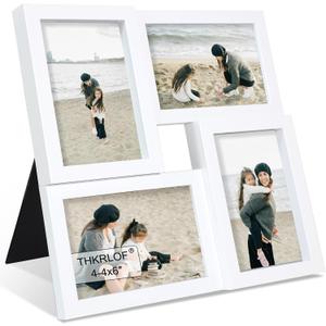 4x6 Picture Frames Collage 1 Pack, 4 Opening Multi Family Photo Collage Frames with Real Glass for Wall Hanging or Tabletop, White