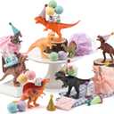 Weysat 41 pcs Dinosaur Figures Cake Topper Dino Birthday Party Decorations with Mini Hat and Skirt Colorful Balls Small Gift Boxes Toppers Decoration for Themed Party Supplies