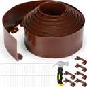 FoldTier 6 Inch Tall 66 ft Length No Dig Landscape Plastic Edging Kit with Hammer Spikes Plastic Garden Flower Bed Edging Landscape Edging Border for Gardens Border Lawn Grass Yard (Brown)