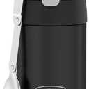 THERMOS FUNTAINER Insulated Stainless Steel Food Jar, 16 Ounce, Kids Lunch with Foldable Spoon, PushButton Lid, Matte Black