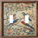 Decorative Art Light Switch Covers Vintage Bird - Flower Painting 2 Gang Double Toggle Wall Plate Decorative Switchcover Electrical Switchplate for Home Decor