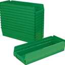 Akro-Mils 30138 Plastic Shelf Bins, Heavy Duty Storage Bins for Garage, Closet, and Drawer Organization, 18" x 6-1/2" x 4", Green, 12-Pack