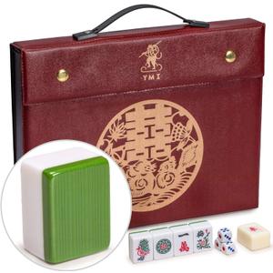 Yellow Mountain Imports Professional Chinese Mahjong Game Set, Double Happiness (Green) with 146 Medium Size Tiles - for Chinese Style Game Play []