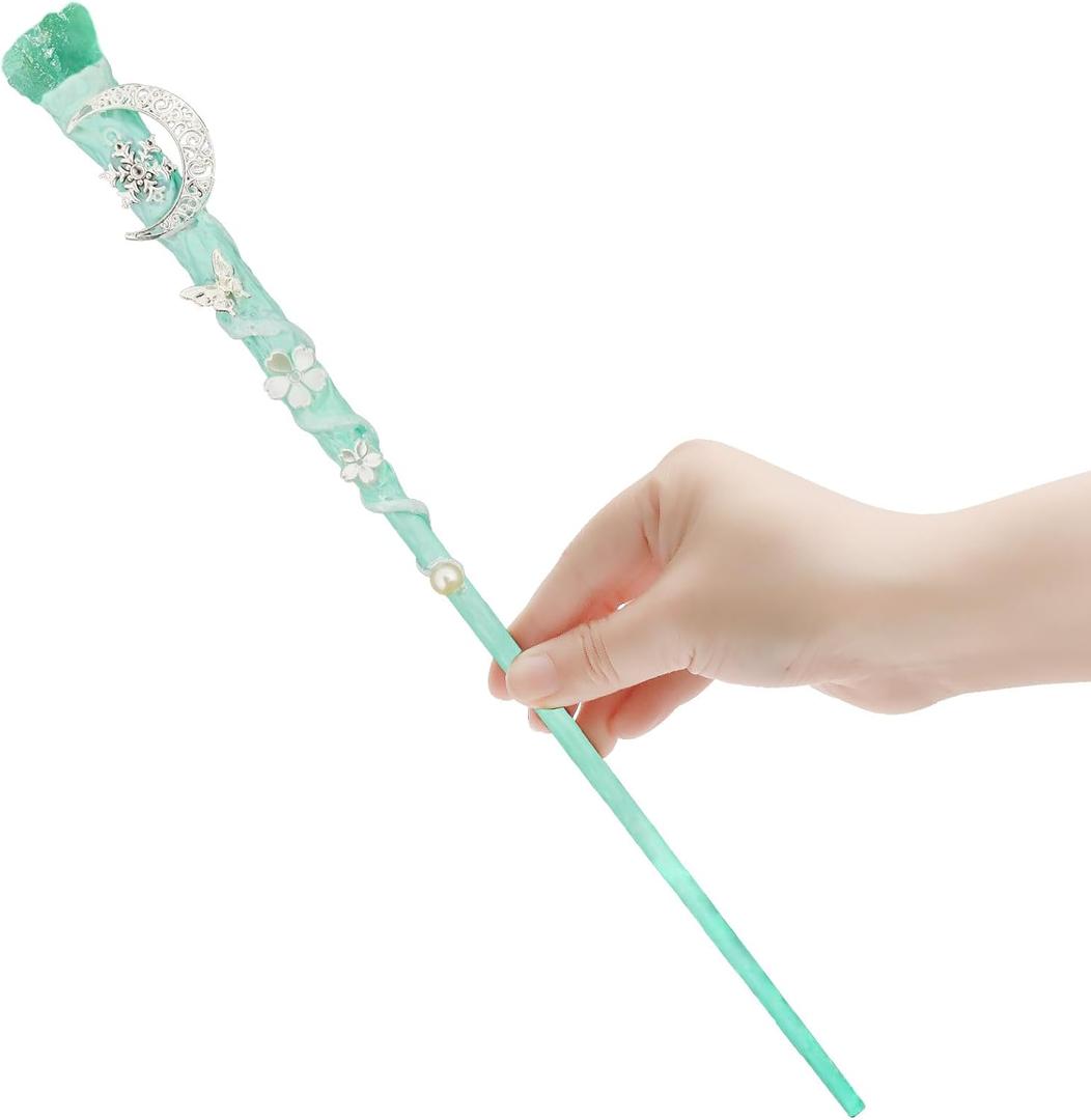 Rileryan Handcrafted Crystal Gemstone Fairy Wands Princess Wand Magic Wand for Witch Wizard Halloween Christmas Decor Accessories Birthday Gift (Green)