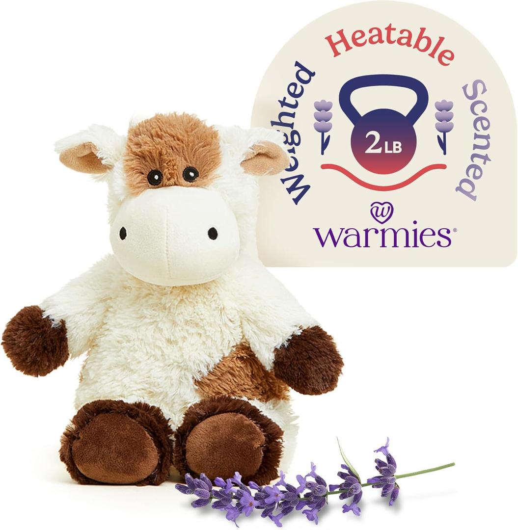 warmies Microwavable & Weighted Stuffed Animals, Cow - Heated Stuffed Animal Plushie for Warmth & Comfort - Cute Soft Plush Toys for Boys, Girls, Babies & Toddlers